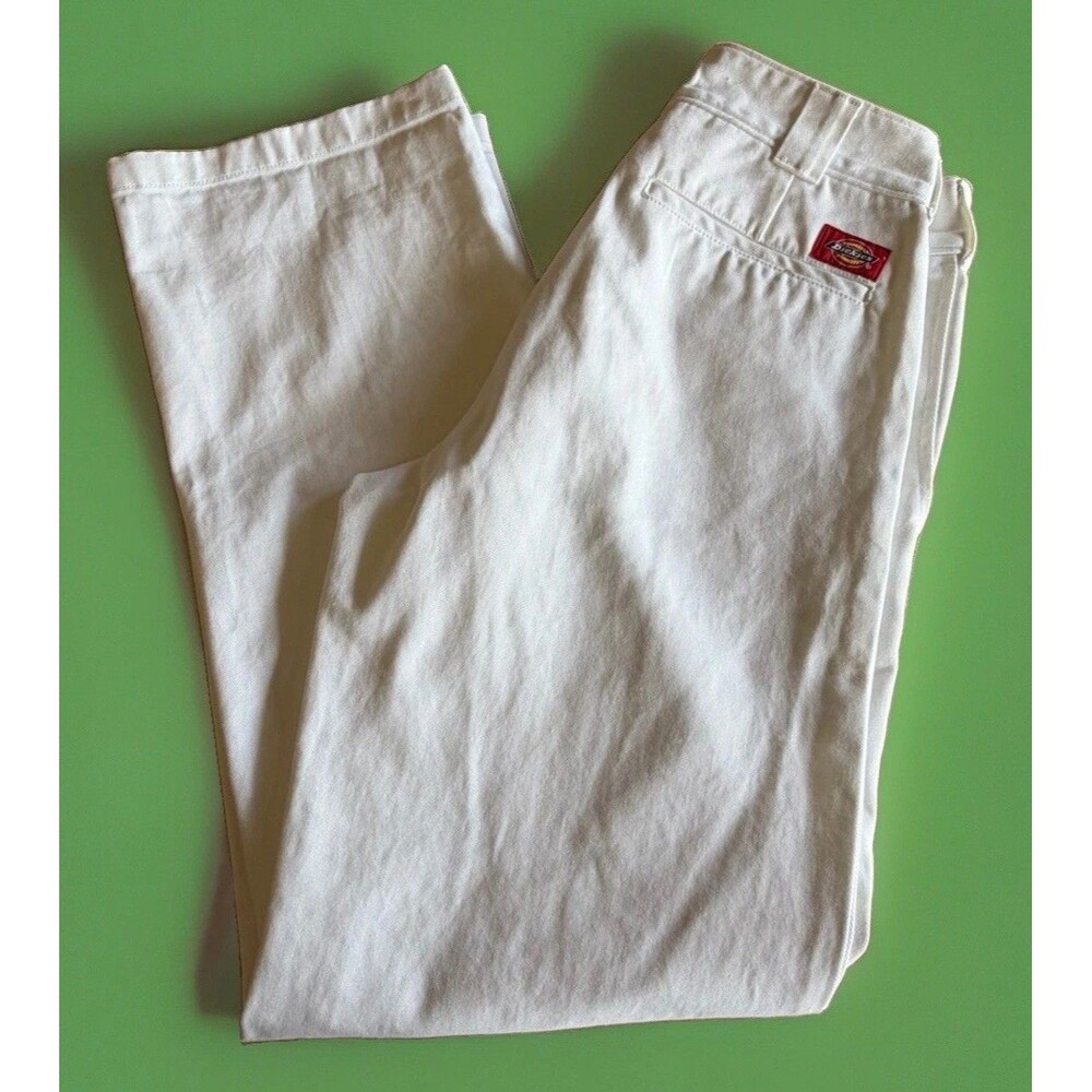 Dickies Worker Crop Roll Hem Pants, Womens Size 1/25 White, Relaxed Fit